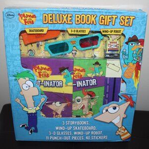 3/$88❤️PHINEAS AND FERB Deluxe Book Gift Set Skateboard 3D Glasses Wind-Up Robot